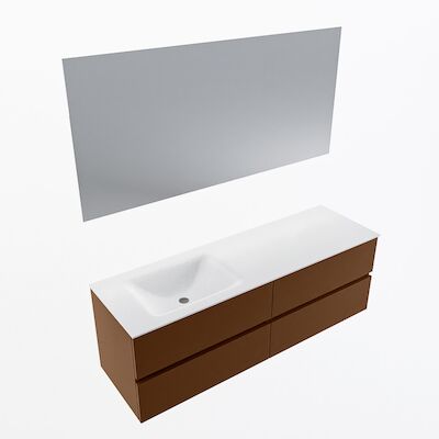 MONDIAZ VICA 150cm badmeubel onderkast Rust 4 lades. Wastafel CLOUD links zonder kraangat, kleur Talc met spiegel LED.