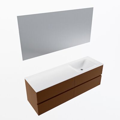MONDIAZ VICA 150cm badmeubel onderkast Rust 4 lades. Wastafel CLOUD rechts 1 kraangat, kleur Talc met spiegel LED.