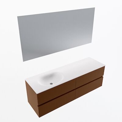 MONDIAZ VICA 150cm badmeubel onderkast Rust 4 lades. Wastafel Moon links zonder kraangat, kleur Talc met spiegel LED.