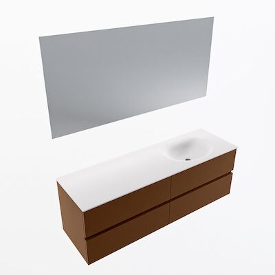 MONDIAZ VICA 150cm badmeubel onderkast Rust 4 lades. Wastafel Moon rechts zonder kraangat, kleur Talc met spiegel LED.