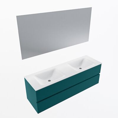 MONDIAZ VICA 150cm badmeubel onderkast Smag 2 lades. Wastafel CLOUD dubbel zonder kraangat, kleur Talc met spiegel LED.