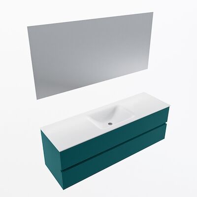 MONDIAZ VICA 150cm badmeubel onderkast Smag 2 lades. Wastafel CLOUD midden 1 kraangat, kleur Talc met spiegel LED.