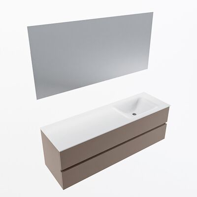 MONDIAZ VICA 150cm badmeubel onderkast Smoke 2 lades. Wastafel CLOUD rechts zonder kraangat, kleur Talc met spiegel LED.