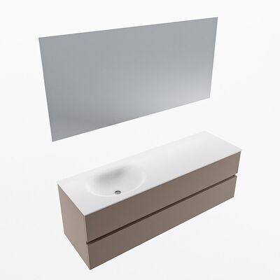 MONDIAZ VICA 150cm badmeubel onderkast Smoke 2 lades. Wastafel Moon links zonder kraangat, kleur Talc met spiegel LED.