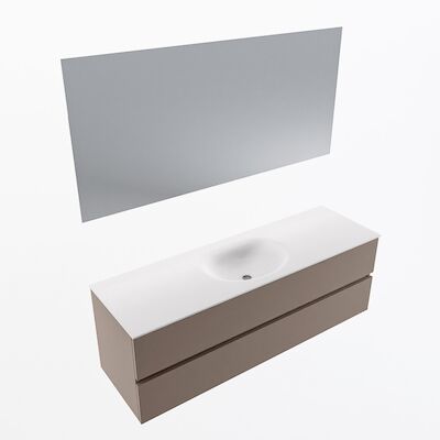 MONDIAZ VICA 150cm badmeubel onderkast Smoke 2 lades. Wastafel Moon midden 1 kraangat, kleur Talc met spiegel LED.