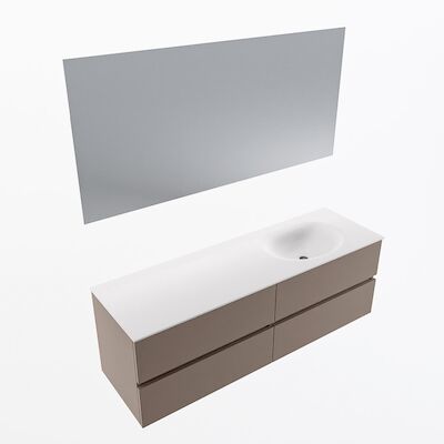 MONDIAZ VICA 150cm badmeubel onderkast Smoke 4 lades. Wastafel Moon rechts zonder kraangat, kleur Talc met spiegel LED.