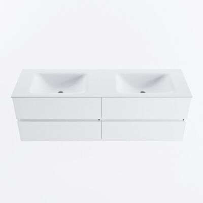 MONDIAZ VICA 150cm badmeubel onderkast Talc 4 lades. Wastafel CLOUD dubbel 2 kraangaten, kleur Talc.