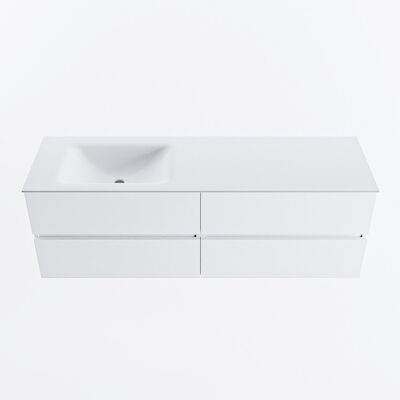 MONDIAZ VICA 150cm badmeubel onderkast Talc 4 lades. Wastafel CLOUD links zonder kraangat, kleur Talc.