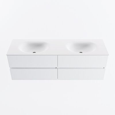 MONDIAZ VICA 150cm badmeubel onderkast Talc 4 lades. Wastafel MOON dubbel zonder kraangat, kleur Talc.