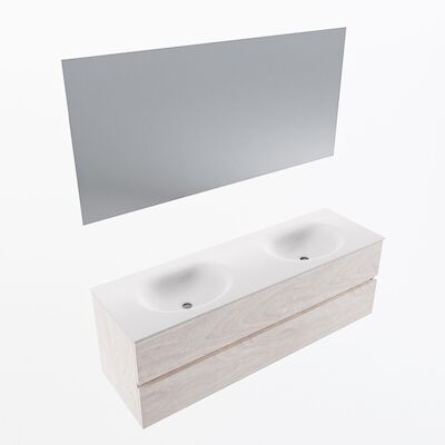 MONDIAZ VICA 150cm badmeubel onderkast Underlayment 2 lades. Wastafel Moon dubbel zonder kraangat, kleur Talc met spiegel LED.