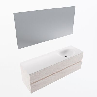 MONDIAZ VICA 150cm badmeubel onderkast Underlayment 2 lades. Wastafel Moon rechts 1 kraangat, kleur Talc met spiegel LED.