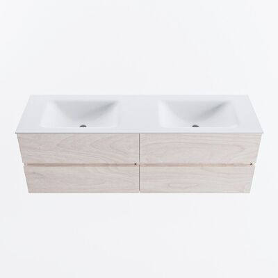 MONDIAZ VICA 150cm badmeubel onderkast Underlayment 4 lades. Wastafel CLOUD dubbel 2 kraangaten, kleur Talc.