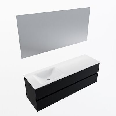 MONDIAZ VICA 150cm badmeubel onderkast Urban 2 lades. Wastafel CLOUD links zonder kraangat, kleur Talc met spiegel LED.