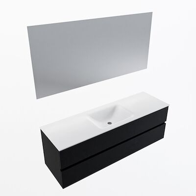 MONDIAZ VICA 150cm badmeubel onderkast Urban 2 lades. Wastafel CLOUD midden 1 kraangat, kleur Talc met spiegel LED.