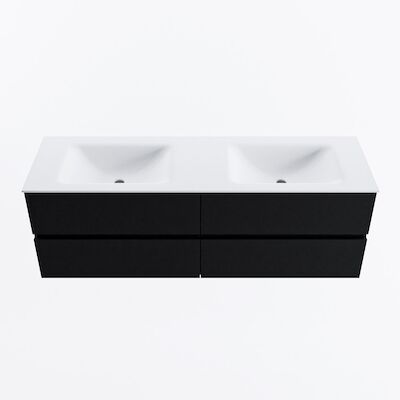 MONDIAZ VICA 150cm badmeubel onderkast Urban 4 lades. Wastafel CLOUD dubbel zonder kraangat, kleur Talc.