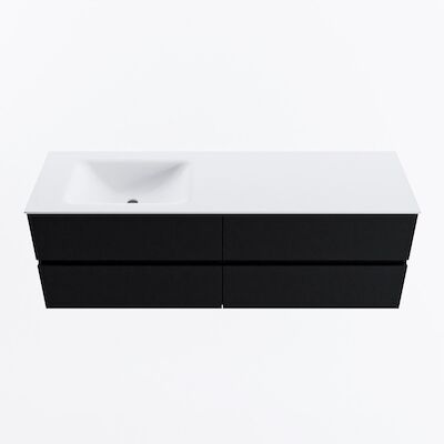 MONDIAZ VICA 150cm badmeubel onderkast Urban 4 lades. Wastafel CLOUD links zonder kraangat, kleur Talc.