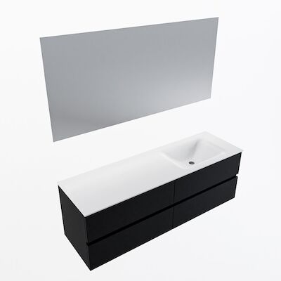 MONDIAZ VICA 150cm badmeubel onderkast Urban 4 lades. Wastafel CLOUD rechts 1 kraangat, kleur Talc met spiegel LED.