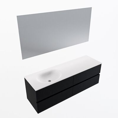 MONDIAZ VICA 150cm badmeubel onderkast Urban 4 lades. Wastafel Moon links zonder kraangat, kleur Talc met spiegel LED.