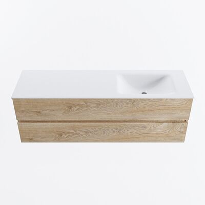 MONDIAZ VICA 150cm badmeubel onderkast Washed Oak 2 lades. Wastafel CLOUD rechts 1 kraangat, kleur Talc.