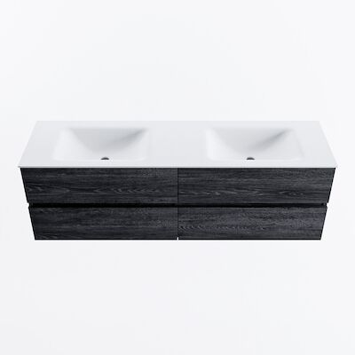 MONDIAZ VICA 160cm badmeubel onderkast Antracite 4 lades. Wastafel CLOUD dubbel 2 kraangaten, kleur Talc.