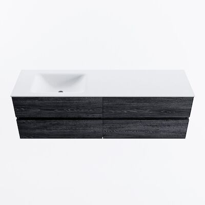 MONDIAZ VICA 160cm badmeubel onderkast Antracite 4 lades. Wastafel CLOUD links 1 kraangat, kleur Talc.