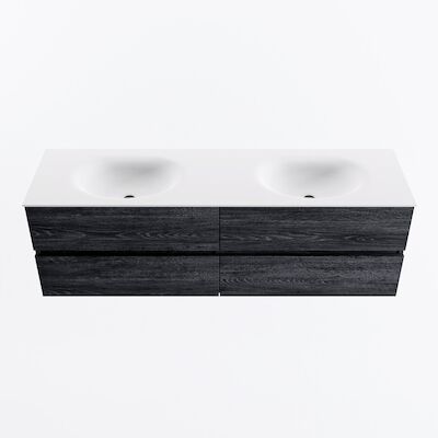MONDIAZ VICA 160cm badmeubel onderkast Antracite 4 lades. Wastafel MOON dubbel 2 kraangaten, kleur Talc.