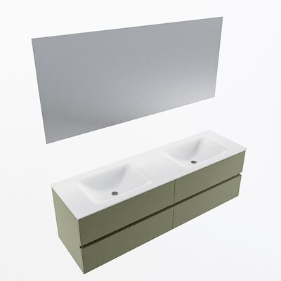 MONDIAZ VICA 160cm badmeubel onderkast Army 4 lades. Wastafel CLOUD dubbel zonder kraangat, kleur Talc met spiegel LED.