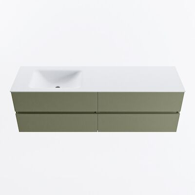 MONDIAZ VICA 160cm badmeubel onderkast Army 4 lades. Wastafel CLOUD links zonder kraangat, kleur Talc.