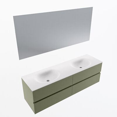 MONDIAZ VICA 160cm badmeubel onderkast Army 4 lades. Wastafel Moon dubbel 2 kraangaten, kleur Talc met spiegel LED.