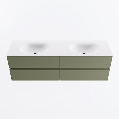 MONDIAZ VICA 160cm badmeubel onderkast Army 4 lades. Wastafel MOON dubbel 2 kraangaten, kleur Talc.