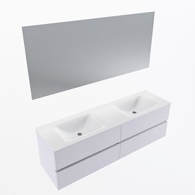 MONDIAZ VICA 160cm badmeubel onderkast Cale 4 lades. Wastafel CLOUD dubbel 2 kraangaten, kleur Talc met spiegel LED.