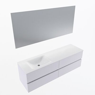 MONDIAZ VICA 160cm badmeubel onderkast Cale 4 lades. Wastafel CLOUD links zonder kraangat, kleur Talc met spiegel LED.