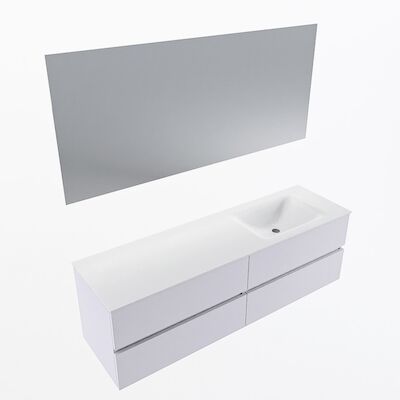 MONDIAZ VICA 160cm badmeubel onderkast Cale 4 lades. Wastafel CLOUD rechts zonder kraangat, kleur Talc met spiegel LED.