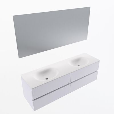MONDIAZ VICA 160cm badmeubel onderkast Cale 4 lades. Wastafel Moon dubbel 2 kraangaten, kleur Talc met spiegel LED.