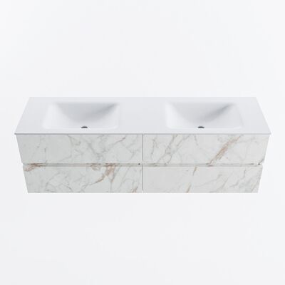 MONDIAZ VICA 160cm badmeubel onderkast Carrara 4 lades. Wastafel CLOUD dubbel 2 kraangaten, kleur Talc.