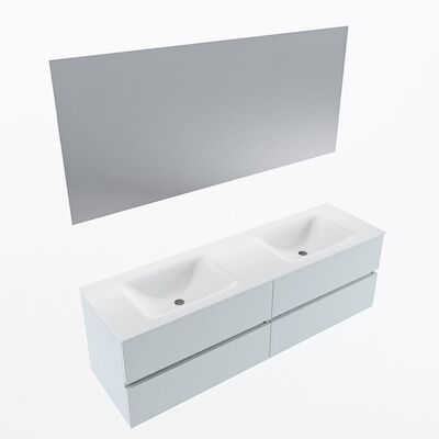 MONDIAZ VICA 160cm badmeubel onderkast Clay 4 lades. Wastafel CLOUD dubbel 2 kraangaten, kleur Talc met spiegel LED.