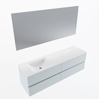 MONDIAZ VICA 160cm badmeubel onderkast Clay 4 lades. Wastafel CLOUD links zonder kraangat, kleur Talc met spiegel LED.