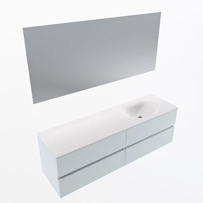 MONDIAZ VICA 160cm badmeubel onderkast Clay 4 lades. Wastafel Moon rechts zonder kraangat, kleur Talc met spiegel LED.