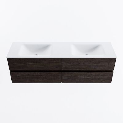 MONDIAZ VICA 160cm badmeubel onderkast Dark Brown 4 lades. Wastafel CLOUD dubbel zonder kraangat, kleur Talc.