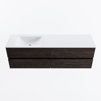 MONDIAZ VICA 160cm badmeubel onderkast Dark Brown 4 lades. Wastafel CLOUD links zonder kraangat, kleur Talc.