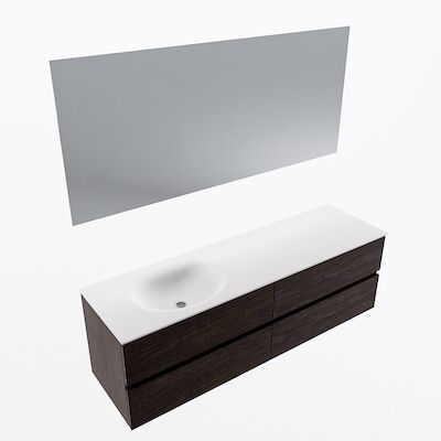 MONDIAZ VICA 160cm badmeubel onderkast Dark Brown 4 lades. Wastafel Moon links 1 kraangat, kleur Talc met spiegel LED.