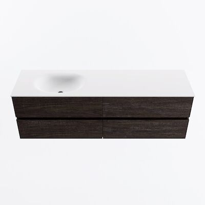 MONDIAZ VICA 160cm badmeubel onderkast Dark Brown 4 lades. Wastafel MOON links 1 kraangat, kleur Talc.