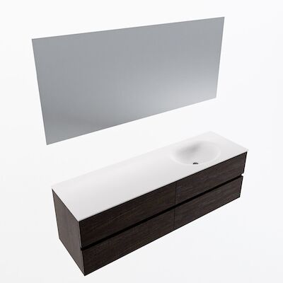 MONDIAZ VICA 160cm badmeubel onderkast Dark Brown 4 lades. Wastafel Moon rechts 1 kraangat, kleur Talc met spiegel LED.