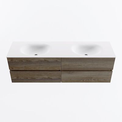 MONDIAZ VICA 160cm badmeubel onderkast Dark Brown Grey 4 lades. Wastafel MOON dubbel 2 kraangaten, kleur Talc.
