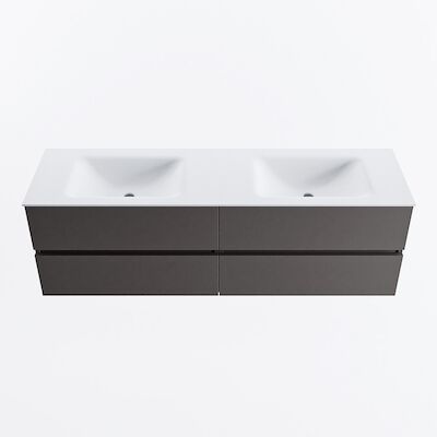 MONDIAZ VICA 160cm badmeubel onderkast Dark Grey 4 lades. Wastafel CLOUD dubbel zonder kraangat, kleur Talc.