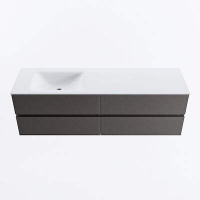MONDIAZ VICA 160cm badmeubel onderkast Dark Grey 4 lades. Wastafel CLOUD links zonder kraangat, kleur Talc.