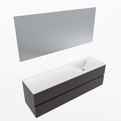 MONDIAZ VICA 160cm badmeubel onderkast Dark Grey 4 lades. Wastafel CLOUD rechts 1 kraangat, kleur Talc met spiegel LED.