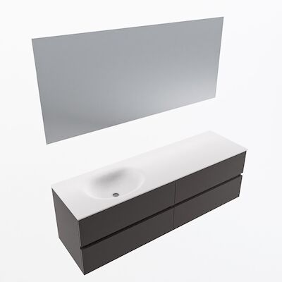 MONDIAZ VICA 160cm badmeubel onderkast Dark Grey 4 lades. Wastafel Moon links zonder kraangat, kleur Talc met spiegel LED.