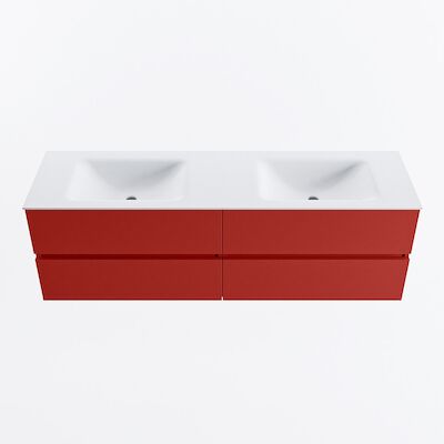 MONDIAZ VICA 160cm badmeubel onderkast Fire 4 lades. Wastafel CLOUD dubbel 2 kraangaten, kleur Talc.