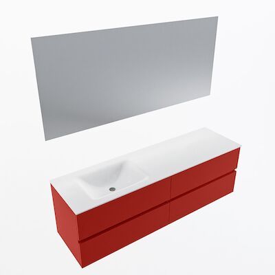 MONDIAZ VICA 160cm badmeubel onderkast Fire 4 lades. Wastafel CLOUD links 1 kraangat, kleur Talc met spiegel LED.